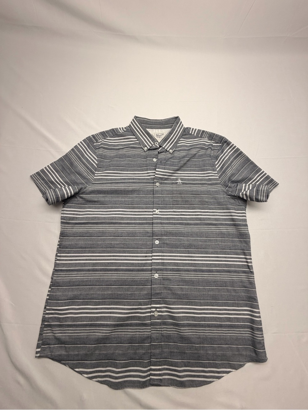 Original Penguin Gray White Striped Button Front Shirt Men’s Large